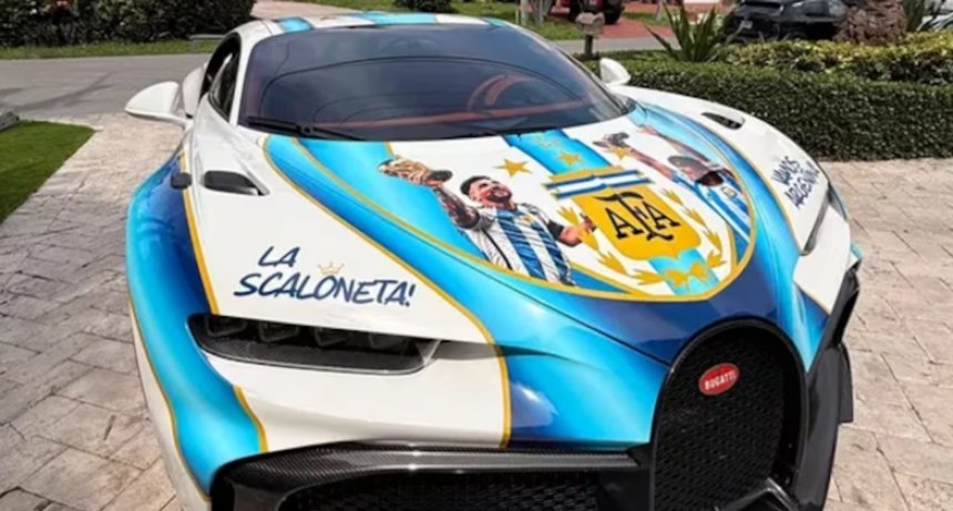 Un argentino plote&oacute; un Bugatti con los colores de la Selecci&oacute;n y revolucion&oacute; Miami
