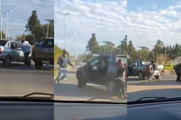 Merlo: dos conductores a las piñas en frente de un niño 