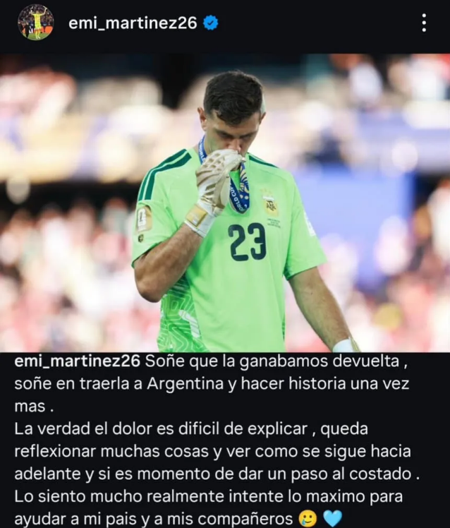 Dibu Mart&iacute;nez  y su futuro en la Selecci&oacute;n Argentina: "Queda ver si es momento de dar un paso al costado"