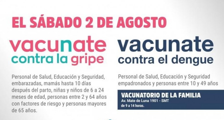 Jornada de vacunación contra la gripe y el dengue este sábado