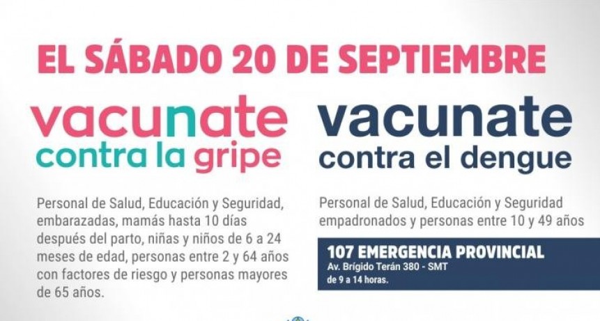Se realizará una jornada de vacunación contra gripe y dengue este sábado