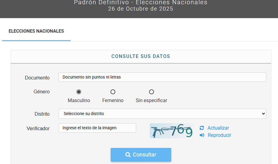 Padrón Electoral:  dónde me toca votar