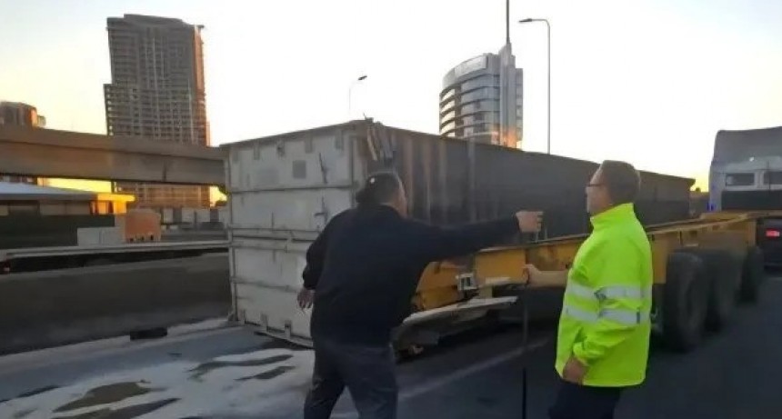 Cayó un container con pollos congelados y causó un caos