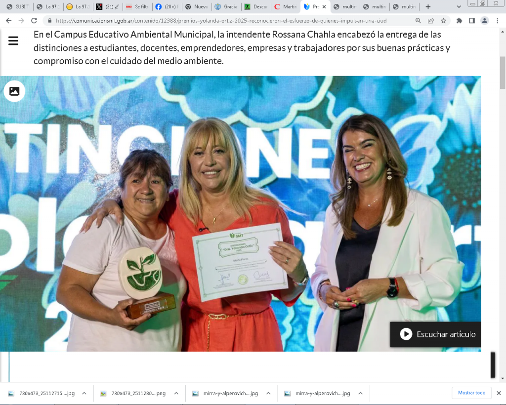 La intendenta Rossana Chala realizó la entrega de las Distinciones Ambientales "Dra. Yolanda Ortiz 2025"