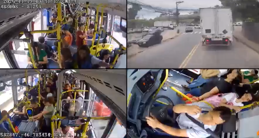 Colectivo fuera de control impactó contra 16 vehículo en Brasil