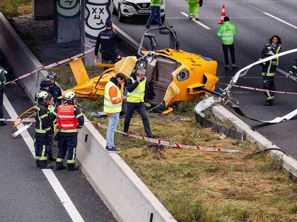 Un helicóptero se estrelló en una autopista en Madrid